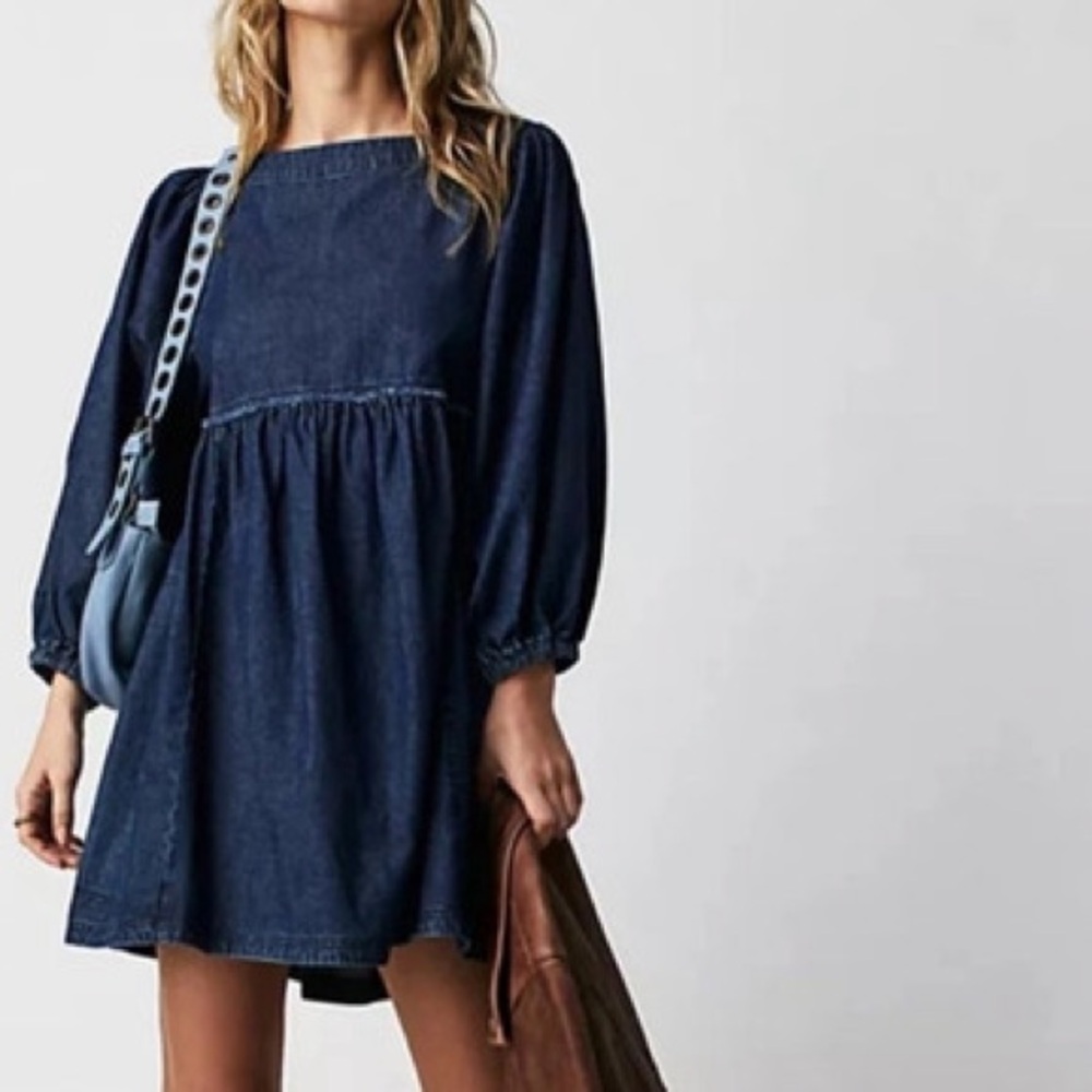 Free People Get Obsessed Denim Babydoll Dress XL